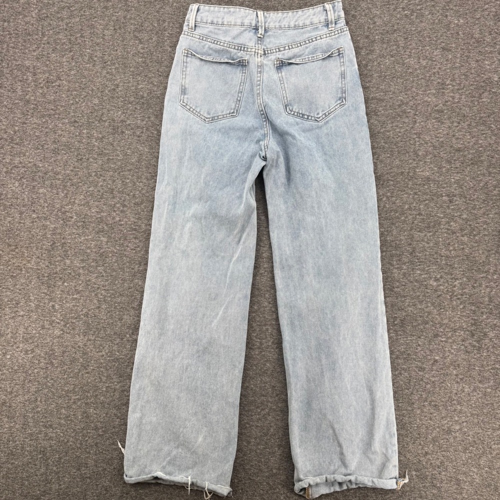SHEIN Womens Light Wash High Rise Wide Leg Jeans Raw Hem Light Blue Size XS 2 - Picture 5 of 9